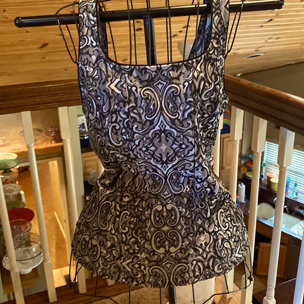 White House Black Market Black and White Patterned Tank Top